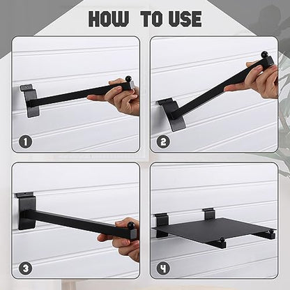 Hicarer 10 Pcs Slatwall Faceout, 12 Inch Metal Square Arm Hooks, Black - color: Black