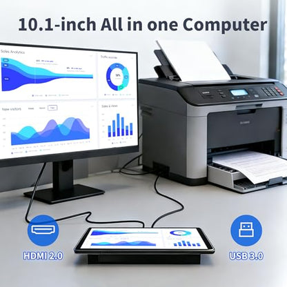 10.1" Industrial Touchscreen PC, All-in-One Computer Rockchip RK3399 Hexa-Core, 4GB RAM 64GB eMMC, Gigabit LAN, RS-232, USB 3.0, HDMI 4K, Android 11 for Digital Signage/POS/Factory Control