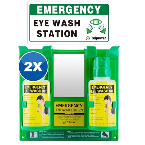 Portable Eyewash Station OSHA-Approved - Upgraded Emergency Eye Wash Bottles Flush Kit Clean Both Eyes Simultaneously First Aid Wall Mounted 16oz 2Pcs（No Solution） - color: 2Pcs