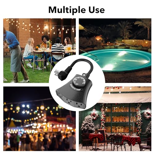HBN Outdoor Light Timer, Dusk to Dawn Light Sensor Outlet,3 Grounded Outlet - size: 3 Outlets