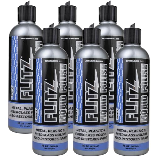 Flitz Multi Purpose Metal Polish Liquid - 16oz Bottle of USA-Made Tarnish Remover - For Aluminum, Chrome, Brass, Nickel, Silver - Non-Abrasive Metal Cleaner and Polish, Restorer (6 Pack) - size: 16 Fl Oz (Pack of 6)