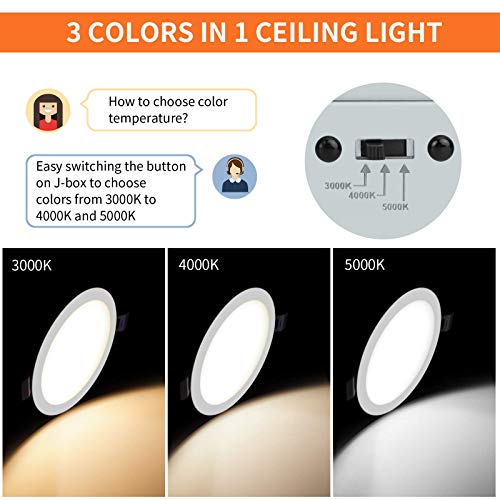 Meconard 4 Pack 4 Inch 3CCT LED Recessed Lighting, Canless Wafer Downlight - color: 5000k/4000k/3000k - 3cct white, size: 4 Inch