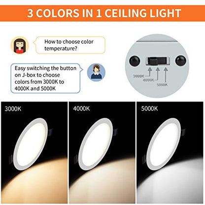 Meconard 4 Pack 4 Inch 3CCT LED Recessed Lighting, Canless Wafer Downlight - color: 5000k/4000k/3000k - 3cct white, size: 4 Inch