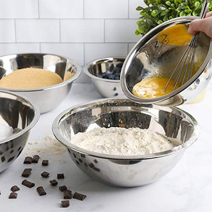 WHYSKO Stainless Steel Mixing Bowls Set, 5-Piece Meal Prep & Food Storage - color: Silver