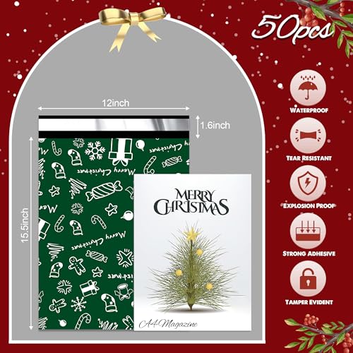 Christmas Poly Mailers 12x15.5 Inch 50 Pcs, Green Merry Christmas - color: Green Merry Christmas, size: 12x15.5 Inch 50Pcs