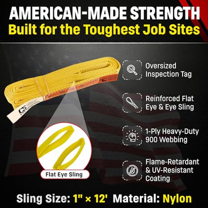 DD Sling 1 Inch x 12 Foot Nylon Lifting Sling - size: 1"x12'