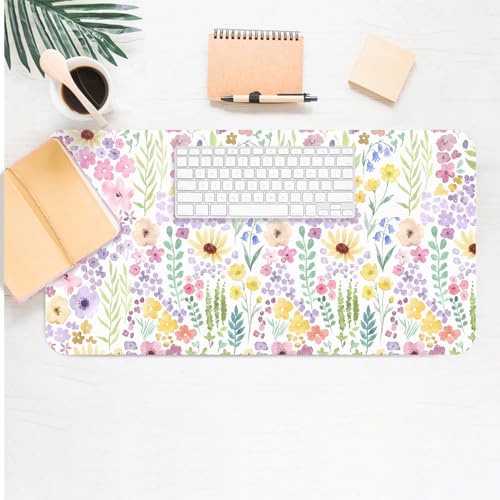 Floral Desk Mat, Cute Flower Large Mouse Pad, Purple 23.6"x11.8" - color: A Flowers - Purple Green, size: 23.6" x 11.8"