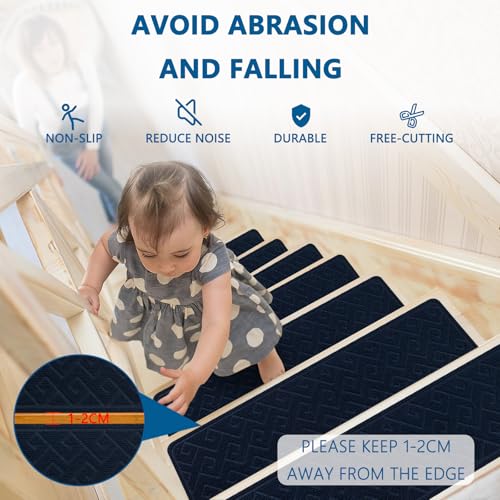 Stair Treads for Wooden Steps Indoor, KOOTETA 15 Pack 8" X 30" Non Slip - color: Navy-n, size: 8" x 30"