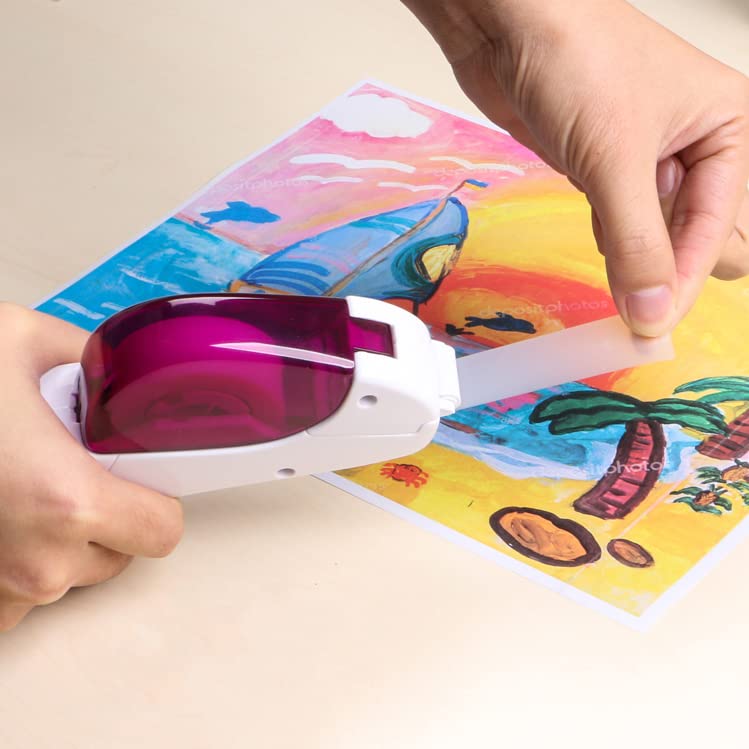 One-Handed Tape Dispenser Gun - Automatic Cutter for Gift Wrapping, Office & Crafts - Portable, Safe Hidden Blade, No Batteries - Fits 1/2" to 3/4" Tape (Include 1 Roll, Pink) - color: Pink