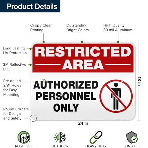 Restricted Area Authorized Personnel Only Sign, 18x24 Inches, 3M EGP - size: 18x24 Reflective Aluminum