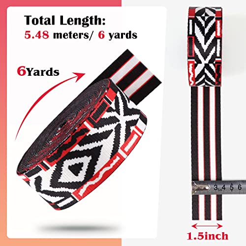 Nylon Webbing 1.5 Inch Colorful Ethnic Bohemian Webbing for Straps Purse Straps Backpack Straps Luggage-Single-Sided Pattern-38MM-1 1/2" (Red Black) - color: Red Black-6 Yards