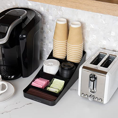 Mind Reader Cup and Condiment Station, Countertop Organizer, Coffee Bar, Kitchen, Stirrers, 7.25"L x 15.5"W x 5.25"H, Black - color: Black, size: 1-Pack