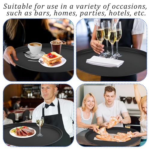 6 Pcs 24 Inch x 29 Inch Large Restaurant Serving Trays, Black PP Plastic Non Slip Tray,Oval Plastic Food Serving Tray with Raised Edges for Home Kitchen Restaurant Cafeterias Fast Food Service