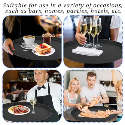 6 Pcs 24 Inch x 29 Inch Large Restaurant Serving Trays, Black PP Plastic Non Slip Tray,Oval Plastic Food Serving Tray with Raised Edges for Home Kitchen Restaurant Cafeterias Fast Food Service