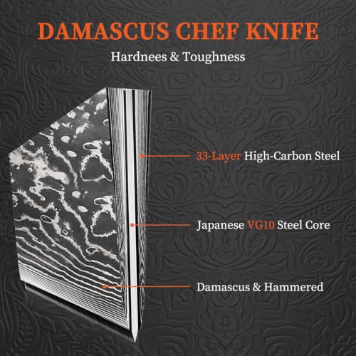 Sunnecko 8 Inch Japanese Damascus Chef Knife - Ultra Sharp VG10 Steel