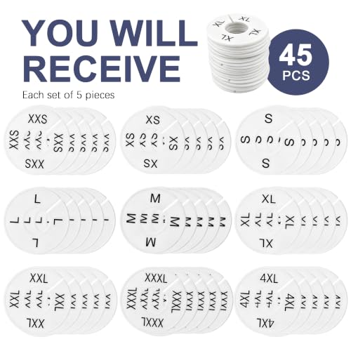 45Pcs Clothing Size Dividers Round Plastic White - color: White-9 Sizes (Xxs-xxxxl)