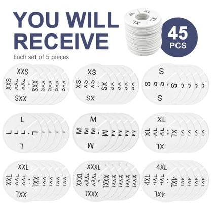 45Pcs Clothing Size Dividers Round Plastic White - color: White-9 Sizes (Xxs-xxxxl)