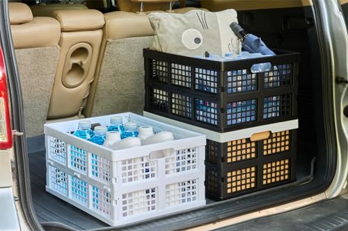Aebeky 3-Pack Plastic Collapsible Storage Crates-30L,Foldable Plastic Crates for Storage (Black+Gray) - color: Black+Gray