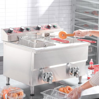 EGGKITPO Commercial Fryer Stainless Steel Electric Deep Fryer with Oil Filtration and Timer 24L Large Capacity Dual Tank Fryer with Baskets and Lids Countertop Deep Fryer for Restaurant Use 120V 3500W - size: 24L