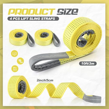 4 Pcs Lift Sling Straps, Yellow, 2'' X 10',14000lb - color: Yellow, size: 2'' X 10',14000lb