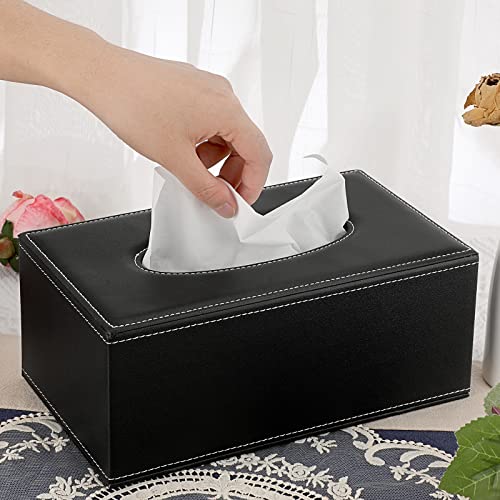 Sumnacon Tissue Box Cover Rectangle,Magnetic Bottom,PU Tissue Box Holder,M - color: Black, size: Medium