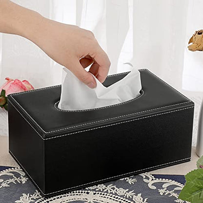 Sumnacon Tissue Box Cover Rectangle,Magnetic Bottom,PU Tissue Box Holder,M - color: Black, size: Medium