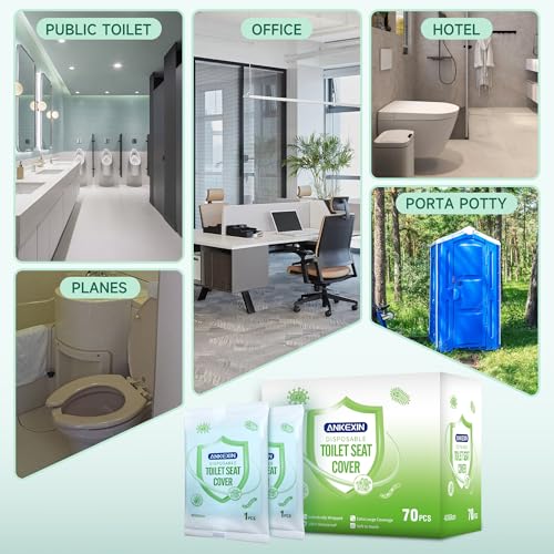 Disposable Toilet Seat Covers, 70 PCS Individually Travel Pack, XL Waterproof & Adhesive Secure Fit for Public Restrooms, Airplane & Office Use - size: 70