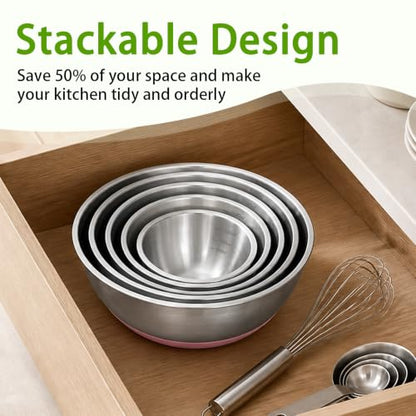 GIUOIDUO Stainless Steel Mixing Bowls Set with Non-Slip Base, Set of 5