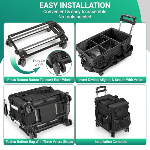 Rolling Cleaning Caddy Bag w/Detachable Trolley & Lid (Black) - color: Black