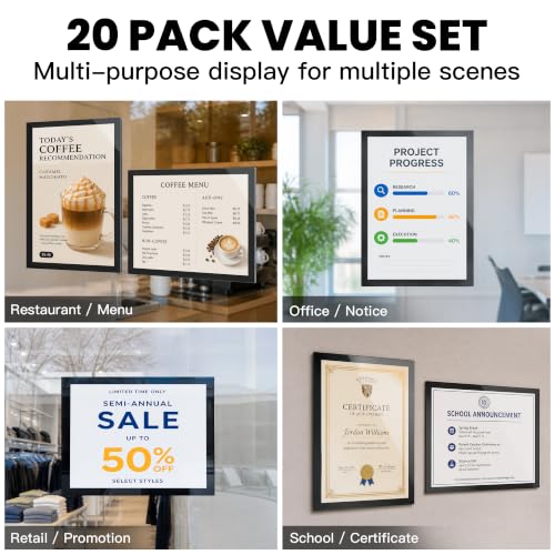 Acrylic Sign Holder 8.5 x 11 Wall Mount, Magnetic Sign Holder, Black - color: Black, size: 20 Pack 8.5" x 11"