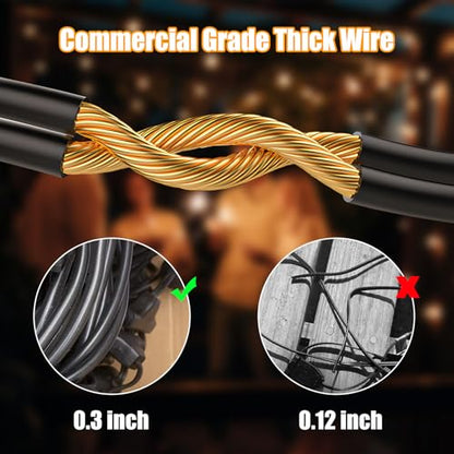 Outdoor String Lights 96FT(48×2), Commercial Grade Heavy Duty Patio Lights - color: Black-2700K, size: 96FT(48FT*2)