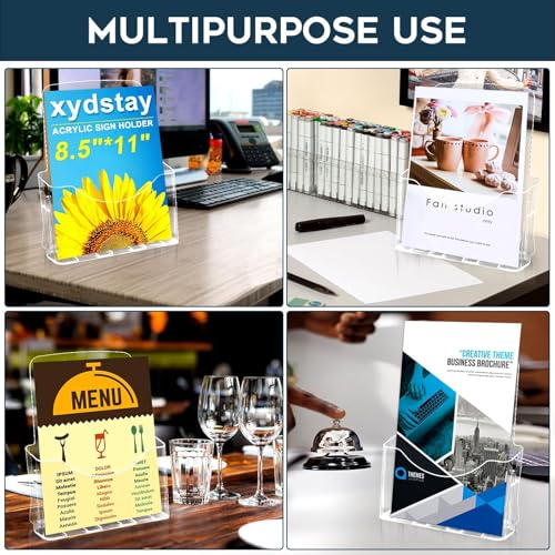 xydstay Acrylic Brochure Holder 8.5x11, Clear Display Stand, 2 Pack - size: 8.5×11