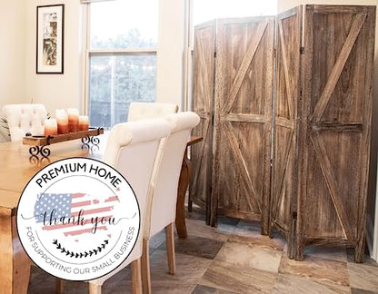 Premium Home 4-Panel Room Divider, Rustic Brown Barn Door K-Pattern Screen - color: Barnwood Brown - K Pattern - 4 Panel