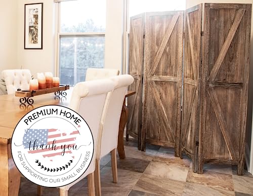 Premium Home 4-Panel Room Divider, Rustic Brown Barn Door K-Pattern Screen - color: Barnwood Brown - K Pattern - 4 Panel
