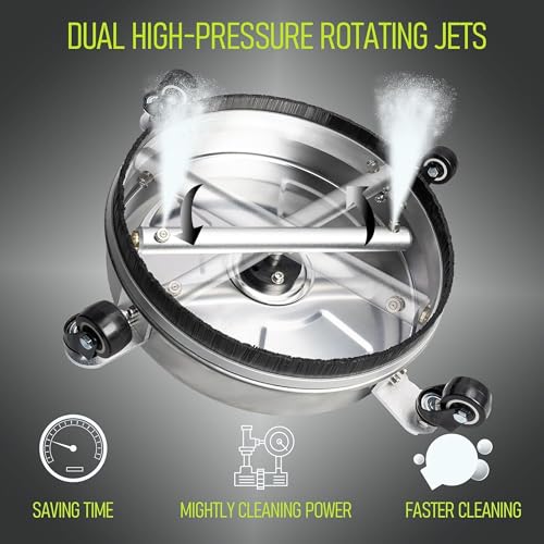 Hourleey 19" Pressure Washer Surface Cleaner, Stainless Steel Surface Cleaner with 4 Wheels for Concrete, Patio, Sidewalk, Deck, Pathway 1/4" Quick Connector, 2 Extension Wand, 4000 PSI - size: 19 Inch