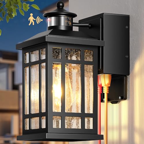 Motion Sensor Outdoor Lights with GFCI, Modern Black Dusk to Dawn Outdoor Lighting, Upgraded Motion Sensor Outside Lighting for House Patio Garage, Adjustable Sensitivity and Time, Hardwired - color: Black, size: Motion Sensor 1-Pack