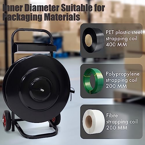 Heavy Duty Strapping Dispenser with Built-in Tray for Polypropylene, Fibre Strapping, Plastic Steel Coil Roll Steel Strapping Cart Moveable Banding Cart