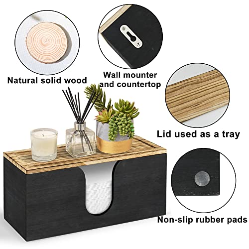 Solid Wood Paper Towel Dispenser Wall Mounted, Folded Paper Towel Holder with Lid, Commercial C-Fold, Z-Fold, Trifold Hand Paper Towel Holder Dispenser for Bathroom Kitchen Office - color: Black