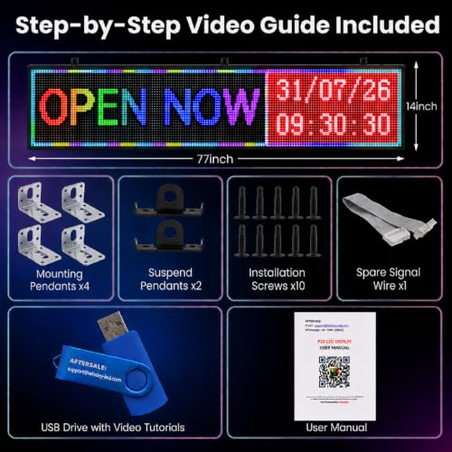 77" Programmable LED Sign, Outdoor Scrolling Message Board for Business - size: P10 77*14 INCH