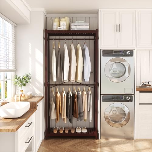 Homykic Bamboo Clothing Rack with Shelves, 33.5” Wide Clothes Rack, 78.8” H - color: Espresso, size: Standard