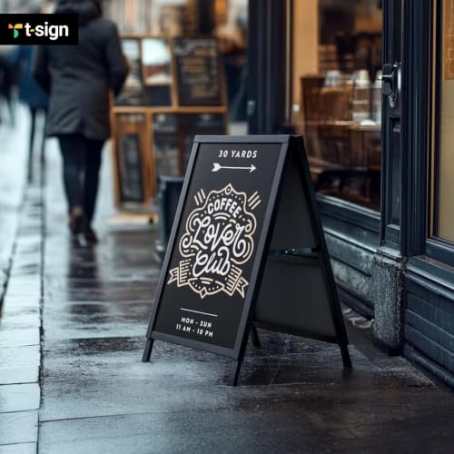 T-SIGN Outdoor A-Frame Sidewalk Sign 22x28 Inch Sandwich Board, Black Coated Steel Metal Double-Sided, Heavy Duty Slide-in Folding Frame Sign Holder, 2 Corrugated Plastic Poster Boards, Display Stand - color: Black - Coated Steel