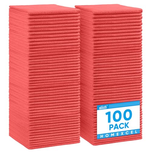 HOMEXCEL 100PK Microfiber Cleaning Cloth, Cleaning Rag for Home, 11.5x11.5 - color: Red