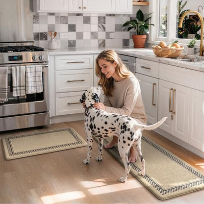 KIMODE Kitchen Mats Cushioned Anti Fatigue, Jute Geometric Kitchen Rugs Set - color: Jute, size: 17.3" x 47"+17.3" x 29"--0.47 inches