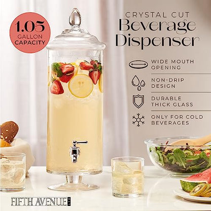 Fifth Avenue Glass Beverage Drink Dispenser Clear Provence w/Spigot - 1 Gal - color: Provence