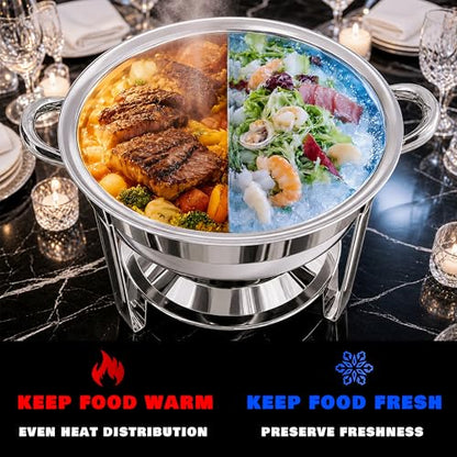 Chafing Dishes for Buffet, 4 Pack 7QT Round Silver, Pre-Assembled Stands - color: Silver