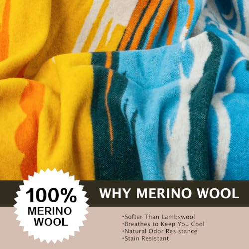 PuTian 100% Wool Blanket - Camping Outdoor Blanket, Mountain Sunrise Green - color: Mountain Sunrise Pattern Green, size: 63" × 87"