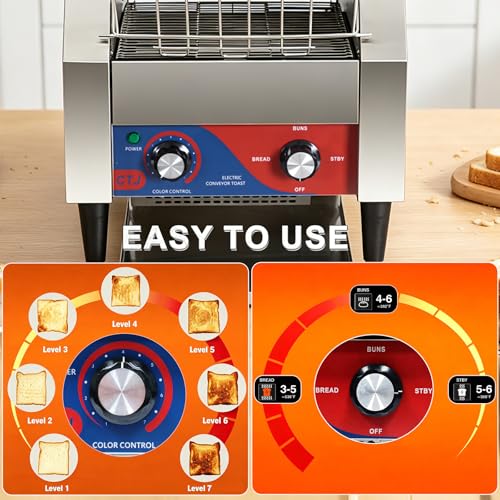 CTJ Commercial Conveyor Toaster 1700W 300 Slices/Hour Conveyor Toaster