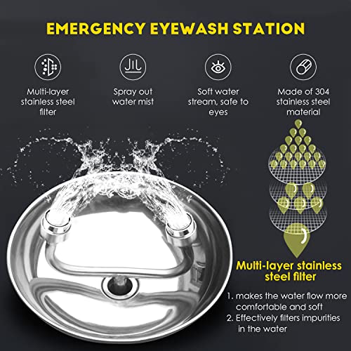 CGOLDENWALL Emergency Shower Eyewash Station Combination Eye Wash Station with Shower Safety Shower Eye&Face Washing Unit, 304 Stainless Steel, with Eyewash Sign, NPT thread