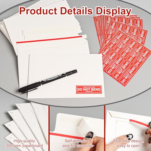 100 Pack Card Shipping Envelopes - 7 x 4.35 Inches Rigid Mailers Trading Card Mailers for Shipping,Self Seal White Cardboard Envelopes for Semi-Rigid Sleeves,Document,Coins,Stamps