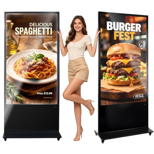 VEVOR 65 in Indoor Digital Signage 4K Floor Stand Advertising Display Kiosk, WiFi HDMI/USB Input Android OS, 178° Wide View, LCD Touchscreen Interactive Monitor, Mobile Commercial Totem Poster - size: 65"-Touchscreen